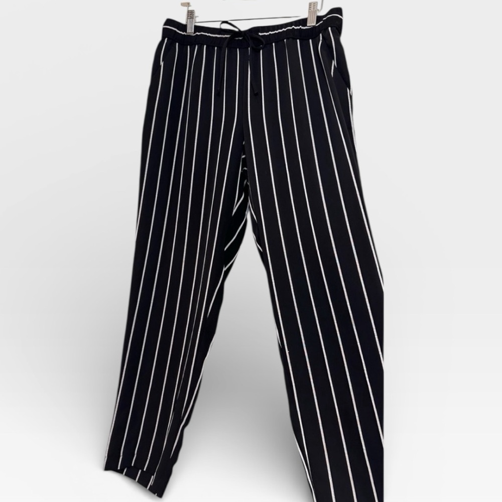 LOFT Wide Leg Drawstring Black and White Striped Women's Pants Small